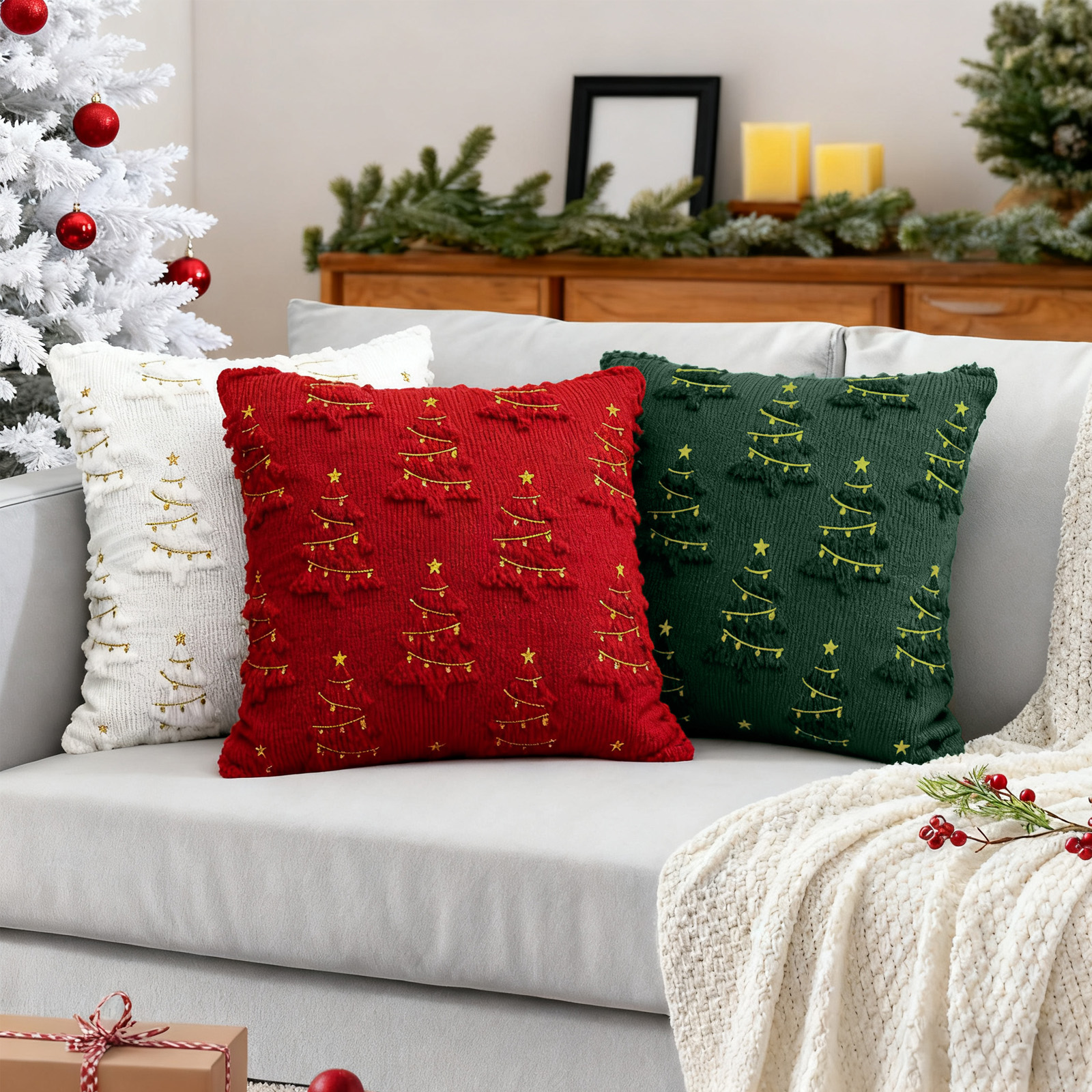 Sanmadrola Christmas Pillow Covers Soft Fluffy Pillowcases for Home Decor Winter Holiday Cushion Cases for Sofa Couch Bedroom Living Room Xmas Decoration 18x18 Green Christmas Tree