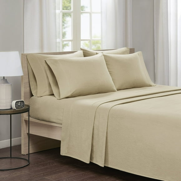 Comfort Spaces Cotton Flannel Breathable Warm Deep Pocket Sheets with Pillow Case Bedding, Full, Tan Solid 4 Piece