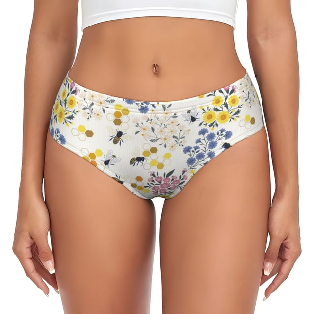 Balery Wildflower Honeybee Ropa Interior de Algodón para Mujer con Dibujo – Braguitas Cómodas y Elásticas, Estilo Clásico-Medium