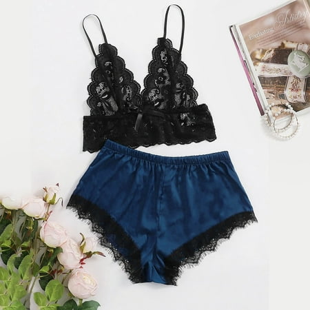 

Binmer Women Summer Pajama Suit Lace Lingerie Silk Underwear Sleepwear Underwear Pajamas Satin