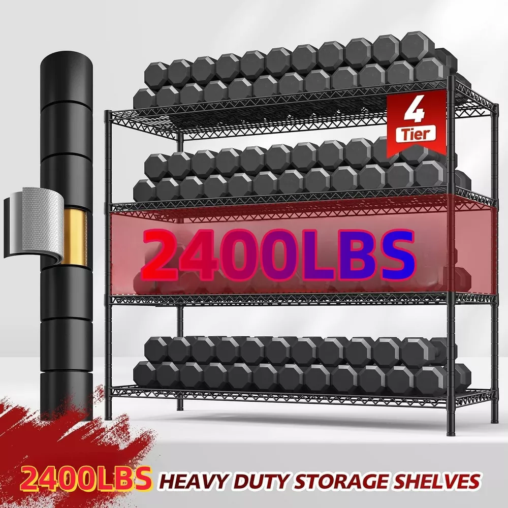 Sailvan 4-Tier Heavy Duty Metal Storage Rack with Wheels, 2400LBS Adjustable Wire Shelving Unit for Garage, Pantry, Kitchen, 18"D x 60"W x 72"H,Black