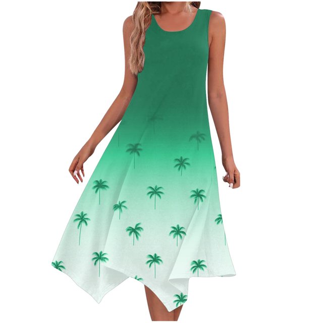 Ovzne Robes d'Été pour Femmes Robe de Plage Mode Été Plage Imprimé Poches Débardeur Col Rond Sans Manches Robes Grande Taille Robe Imprimée Liquidation