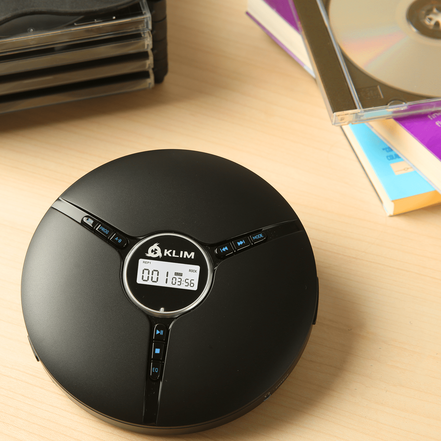 KLIM Discman Portable Compact CD Player with Built-in Battery, Includes Fusion Earphones.  MP3 CR-R/CD-RW Compatible, Black