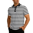 thumbnail image 2 of EliteGoogv Men Polo Shirt Short Sleeve Knit Stripe Breathable Casual Summer Top For Men Business Leisure Tee Black XL, 2 of 9