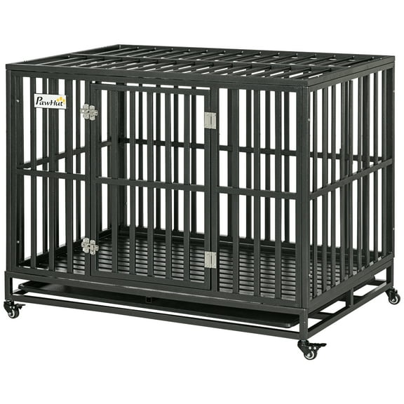 Noaman™ 45" Heavy Duty Dog Crate with Slide-Out Tray & Lockable Wheels, Black