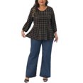 thumbnail image 2 of Agnes Orinda Plus Size Top for Women 3/4 Sleeve V Neck Decorative Buttons Casual Plaid Tunic Pullover Tee Shirts 3X Dark Brown, 2 of 5