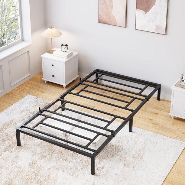 Negra 10-pulgada tamaño individual marco de cama con almacenamiento metal platform con steel slat support no necesita colchón base easy to assemble