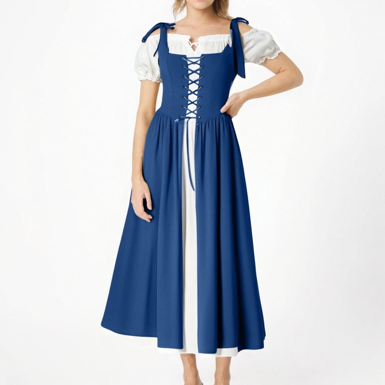 blue pirate dress Natural and Blue Cotton Viking-Inspired Pirate Dress