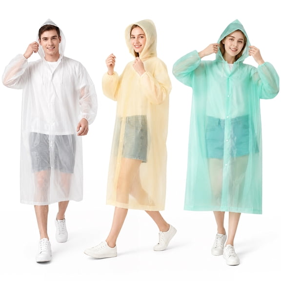 3 Pack Superb Fragrance Rain Ponchos for Adults, Reusable Raincoats with Hooded and Drawstring Waterproof for Men Women