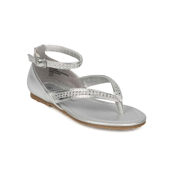 New Girl Little Angel Dani-888 Metallic PU Rhinestone Thong Ankle Strap Sandal