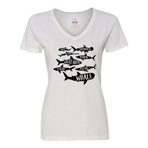 Inktastic Types of Sharks Women's V-Neck T-Shirt