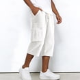 thumbnail image 4 of Men's Corduroy Cargo Capri Pants, Elastic Waist Drawstring 3/4 Long Shorts with Multi-Pockets, Casual Loose Fit Summer Cropped Trousers White, 4 of 5