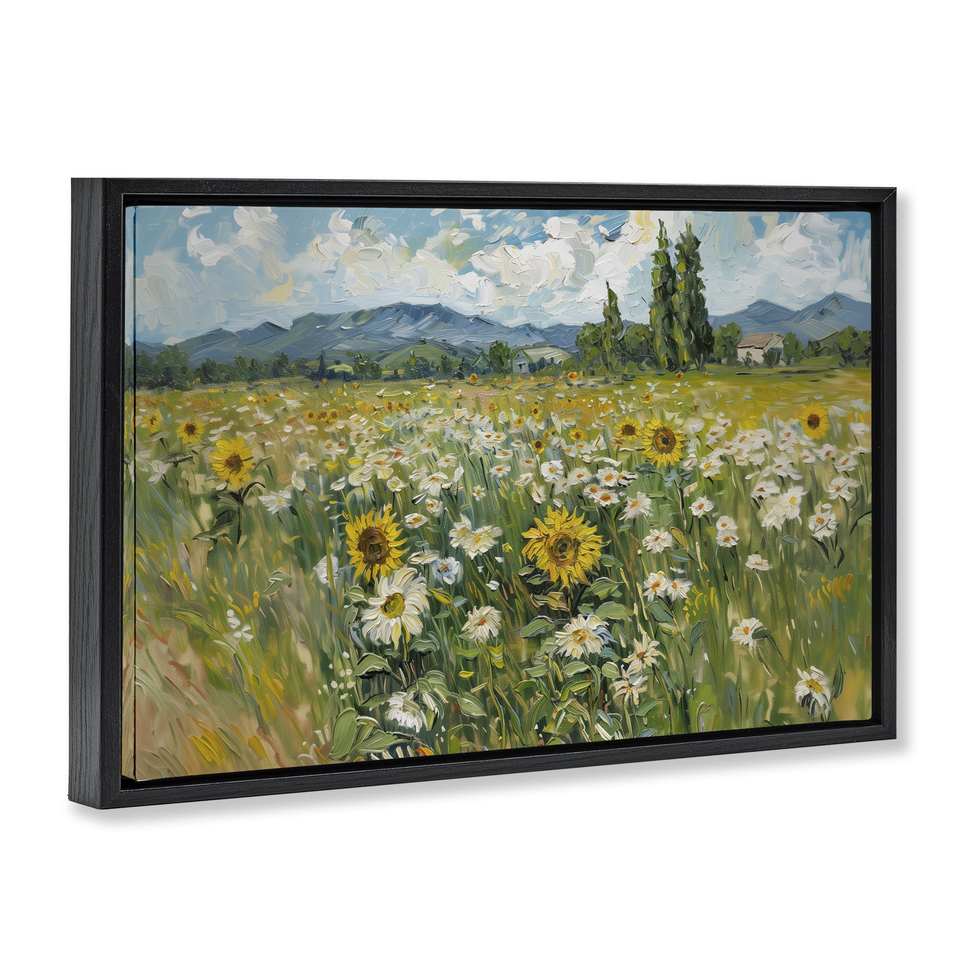 Stupell Industries Sunflower & Daisy Meadow Landscape & Nature Painting Black Floater Framed Canvas Art Print Wall Art, 31 x 21