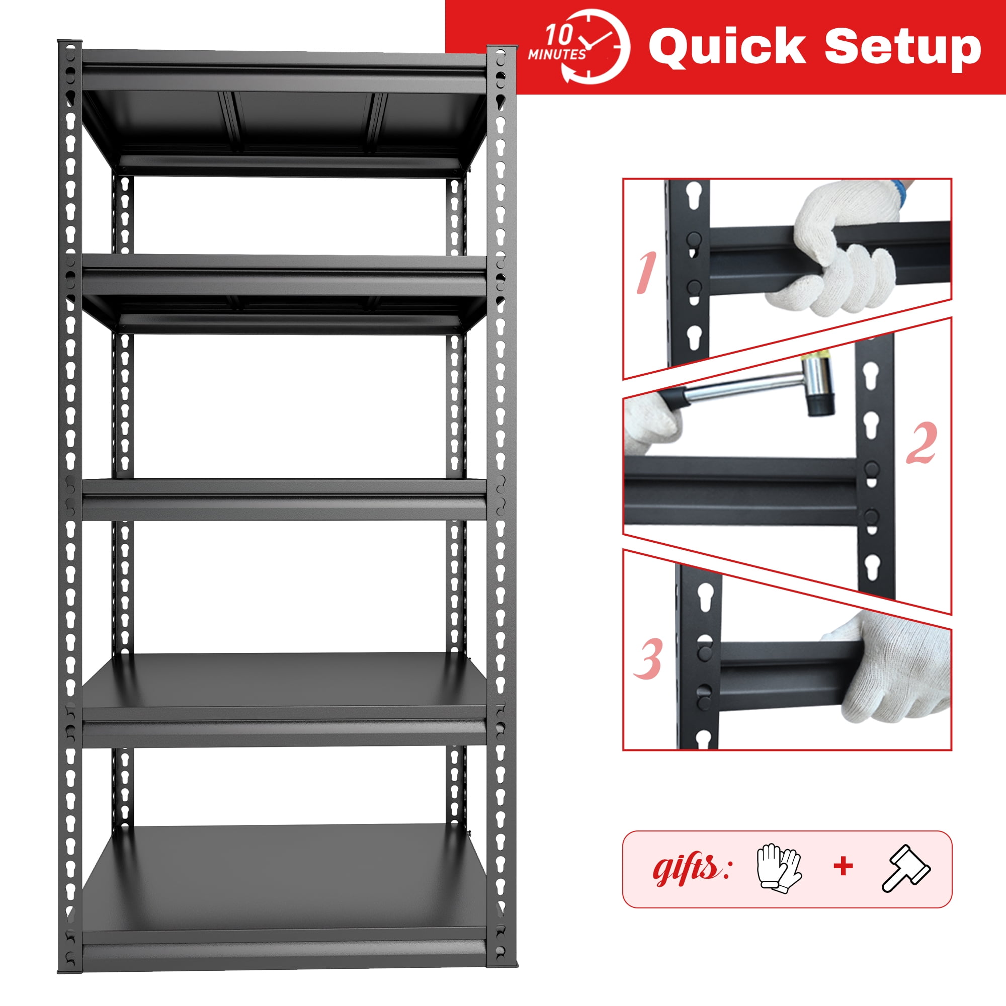 REIBII Storage Shelving Unit 5 Tier Garage Shelves Adjustable Storage Rack Metal Shelving for Basement,Pantry,Kitchen,60"H x 27.6"L x 12"D
