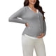 thumbnail image 4 of CAMISAS DE MATERNIDAD CHIC PARA MUJERES INSPIRE, CAMISAS DE EMBARAZO DE MANGA LARGA, CUELLO EN V, TOPS DE LACTANCIA FALSOS DE 2 PIEZAS, L GRIS, 4 of 6