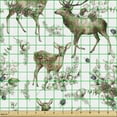 thumbnail image 2 of Ambesonne Woods Fabric by the Yard Upholstery, Antler Reindeer Floral Spring, 5 Yards, Brown Laurel Green and White, 2 of 5