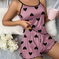 thumbnail image 1 of Heart Print Pajama Set, Scoop Neck Cami Top & Lettuce Trim Shorts, Women's Sleepwear & Loungewear, 1 of 5