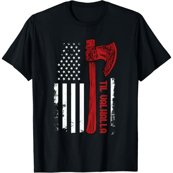 American Viking Axe Flag - Til Valhalla - Norse Mythology T-ShirtMen and women, Black T-shirt, size: Extra large