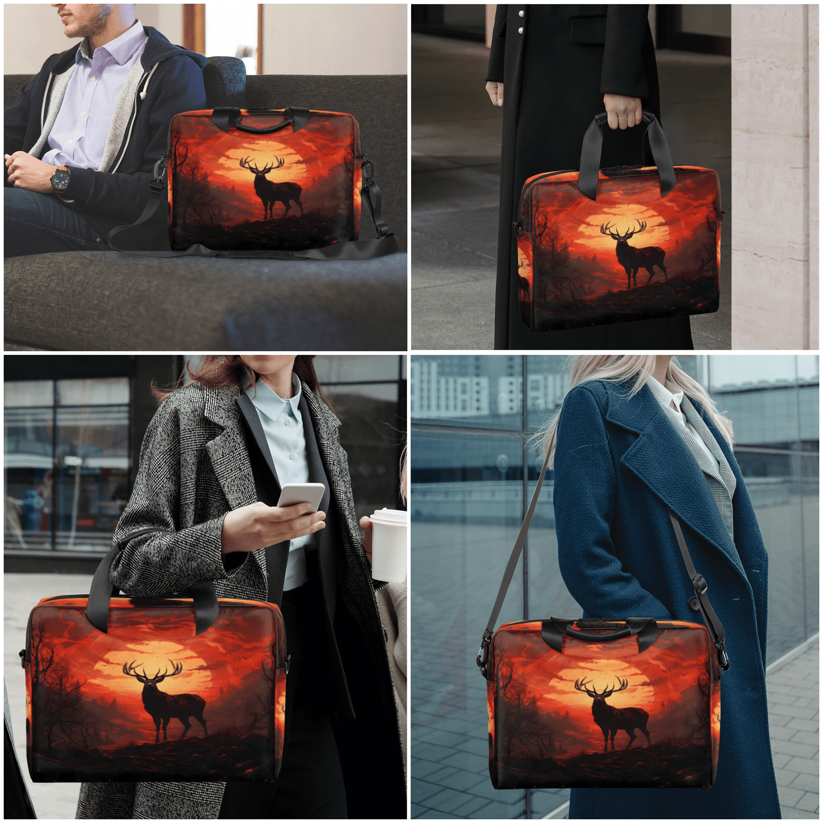 Herdesigns Deer Laptop Bag for Women Men, Computer Case Briefcase Messenger Bags, 15-15.6 inch Laptop Sleeve Shoulder Bag