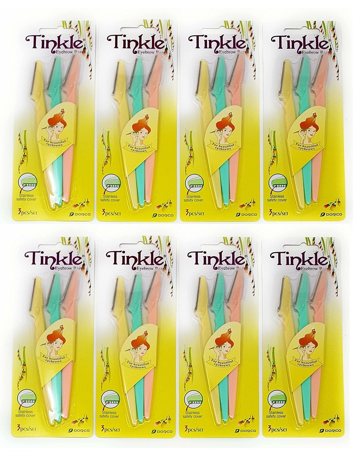 Dorco Tinkle Eyebrow Razor Trimmer Shaver 8pk of 3pcs (24 blades)