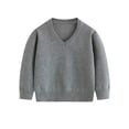thumbnail image 2 of Girls V-Neck Knit Sweater Gray - Soft School Uniform Pullover for Kids, Long Sleeve Ribbed,Size 5-6 T, 2 of 5