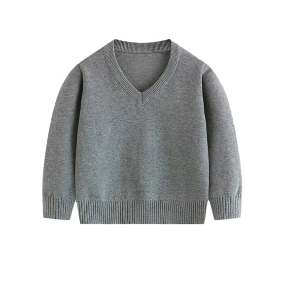 FAIWAD Boys Girls Long Sleeve Sweater V Neck Stretchy Pullover Kids Plain School Uniform Tops