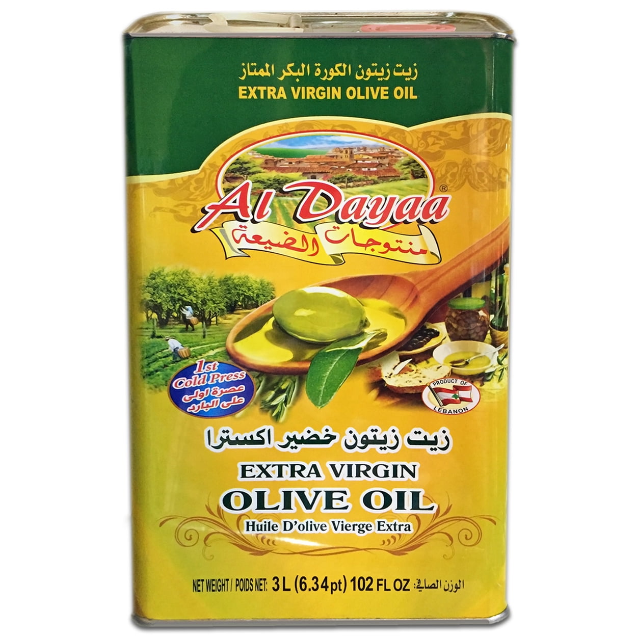 Al Dayaa - Extra Virgin Olive Oil, 3L (102 fl oz) tin, Product of Lebanon