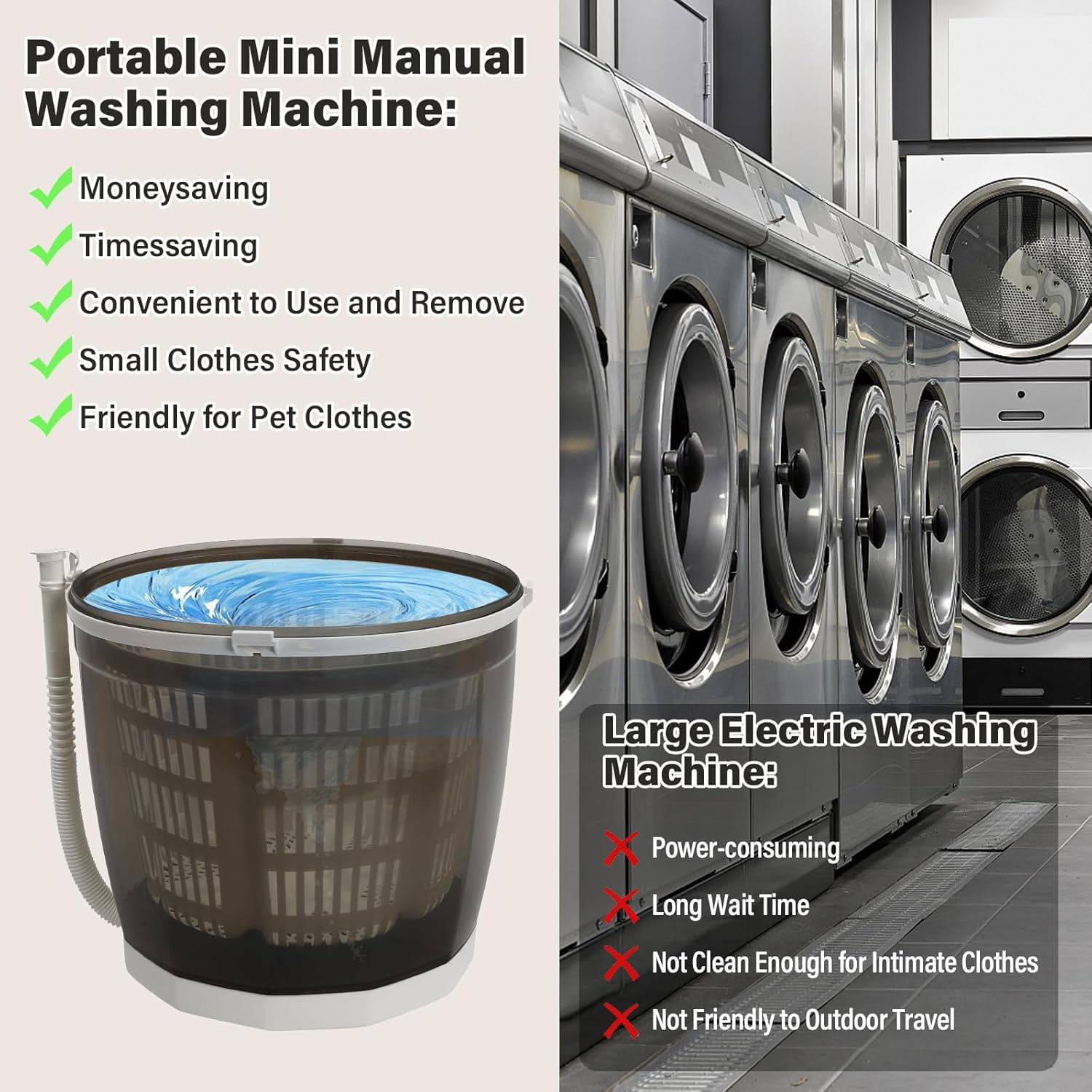 Mini Portable Washing Machine and Dryer,2 in 1 Manual Washing Machine for Clothes Spin Dryer Mini Traveling Outdoor Washing Machine Non-Electric Compact Washer Spin Dryer for RV Travel