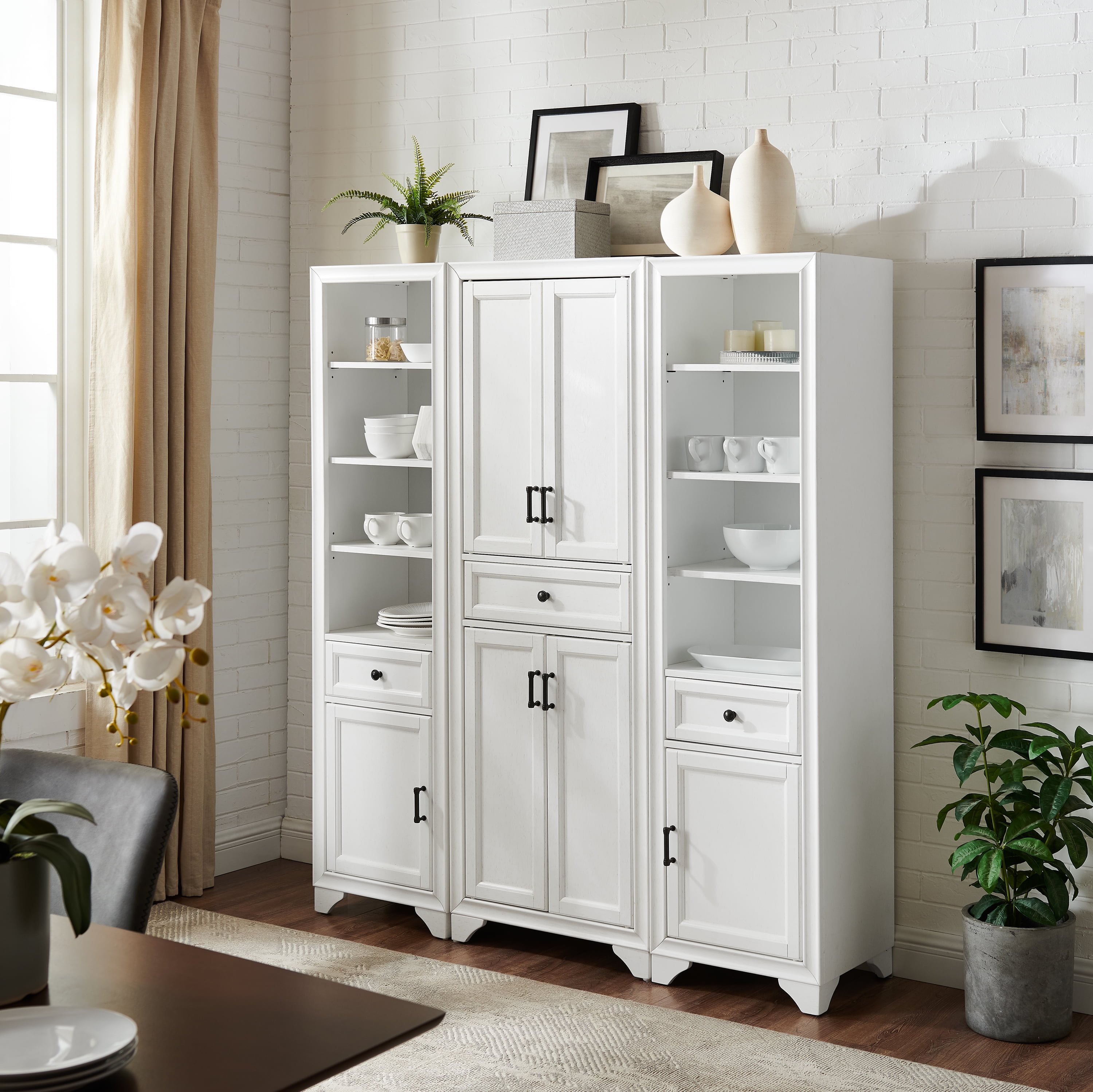 Crosley Furniture Tara 3-Piece Pantry Storage Cabinet Set with Shelves, Kitchen, Dining, or Laundry Room