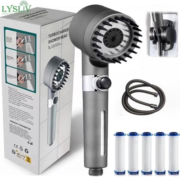 Drivse Showerhead, 2026 New Drivse Filtered Shower Head With Handheld Scalp Massage, Water Saving, Easy Install Djustable (Shower head  1.5 grey steel pipe   American-style hanger  5 filter elements)