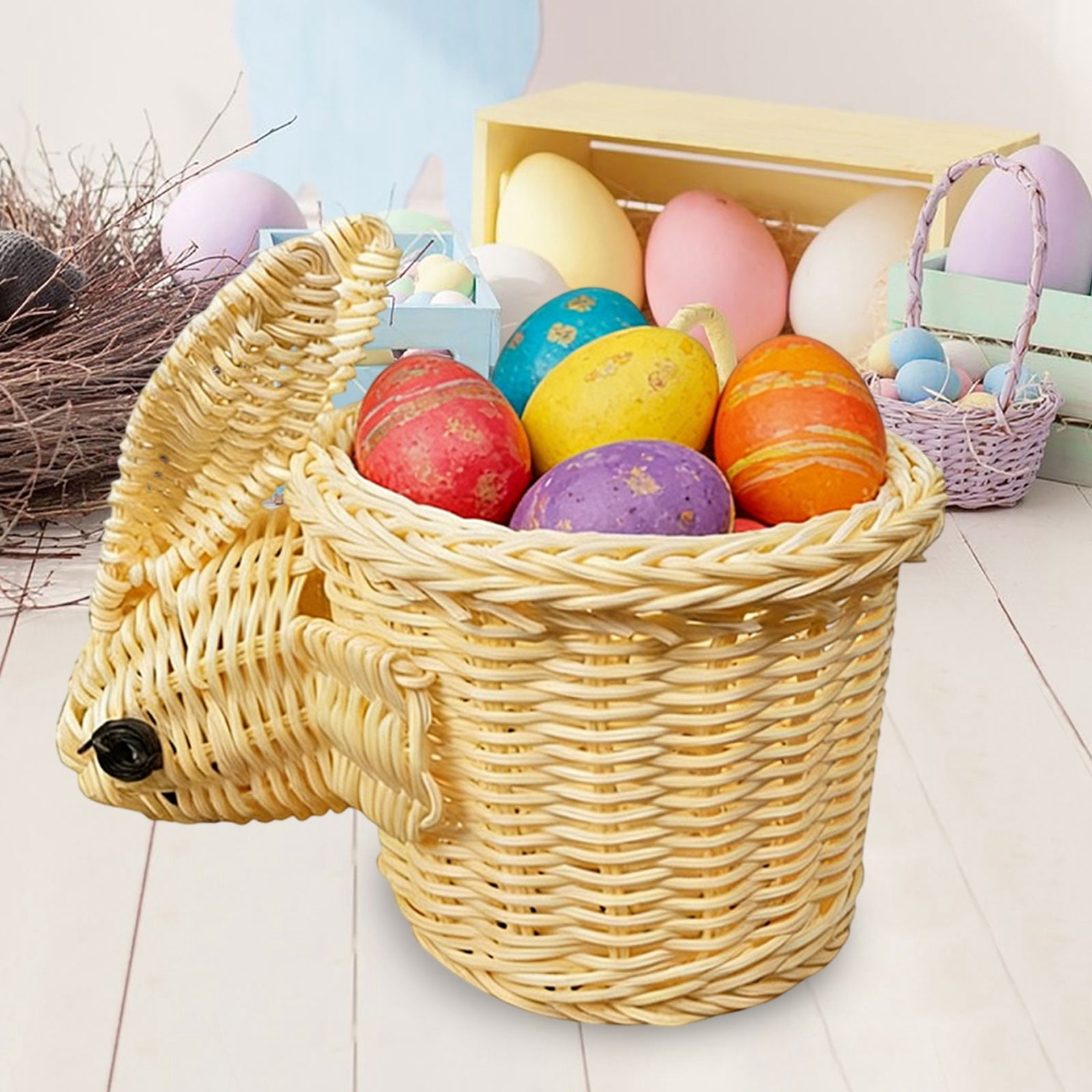 Lunxisen 4 Pcs Easter Bunny Woven Storage Basket Organizer for Home Decor Snack Fruit Display