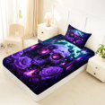thumbnail image 4 of Homewish Hipple Death Skull Twin Sheets,Retro Purple Rose Bedding,Happy Halloween Bed Set,3-Piece,1 Fitted Sheet and 1 Pillowcase, 4 of 5