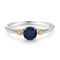 thumbnail image 2 of Gem Stone King 925 Sterling Silver and 10K Yellow Gold Blue Sapphire and White Lab Grown Diamond 3 Stone Engagement Ring for Women (0.63 Cttw, Round Gemstone September Birthstone, Size 5), 2 of 4