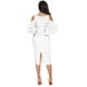 thumbnail image 2 of Vestido midi de noche de fiesta sexy elegante con cuello en V y hombros descubiertos con mangas con volantes lisos Vestido ajustado Fokelyi WRMH-225-4, 2 of 6