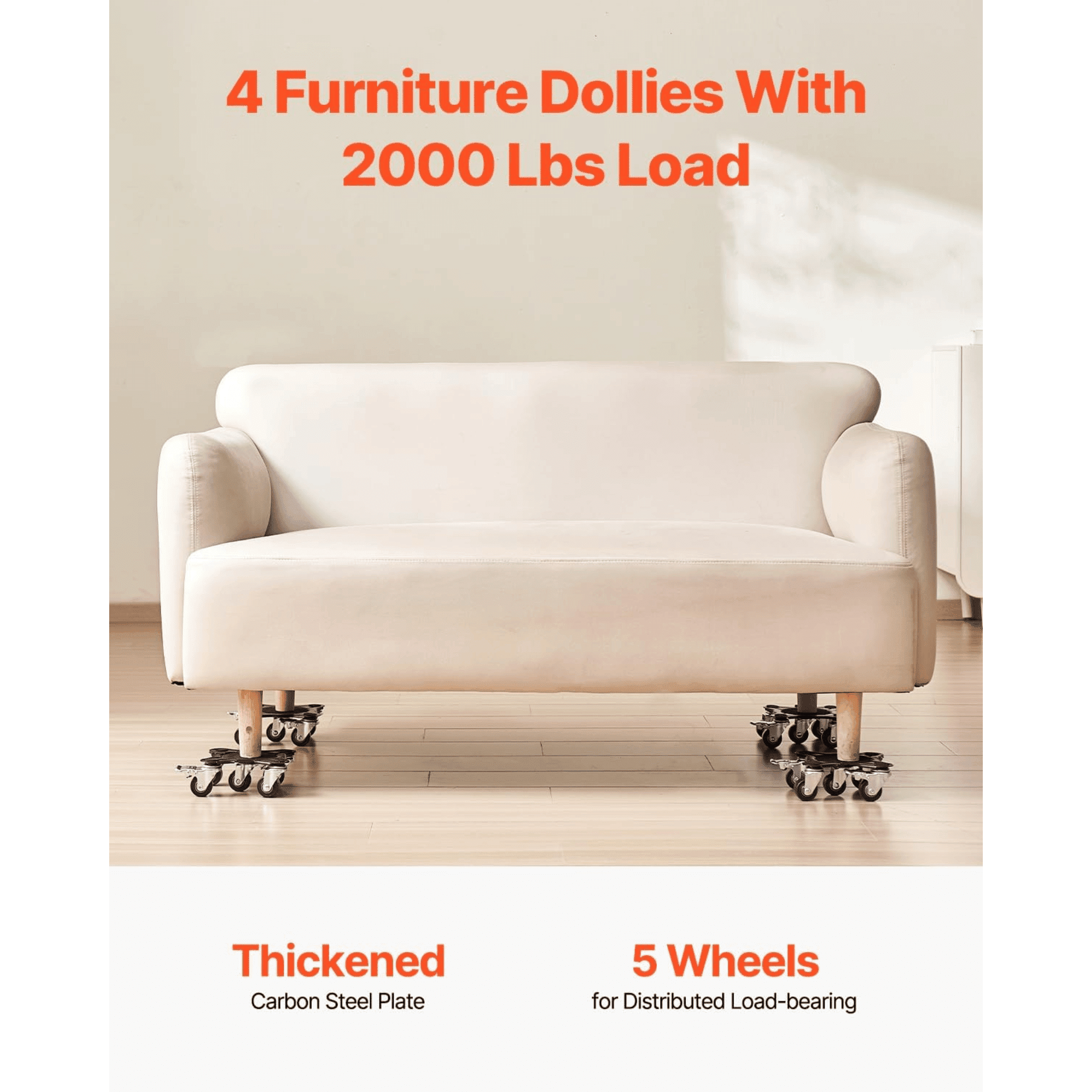 Heavy Duty Furniture Dolly Set, 1200 lbs Capacity, Furniture Movers with 5 Swivel Wheels, Carbon Steel Moving Sliders Tool Kit for Sofa, Refrigerator, Washer & Appliances