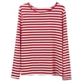 thumbnail image 2 of Striped Tops for Women Long Sleeve Crewneck Lightweight Base Pullover Sweatshirt Casual T-shirts Spring Fall (3XL, Red), 2 of 7