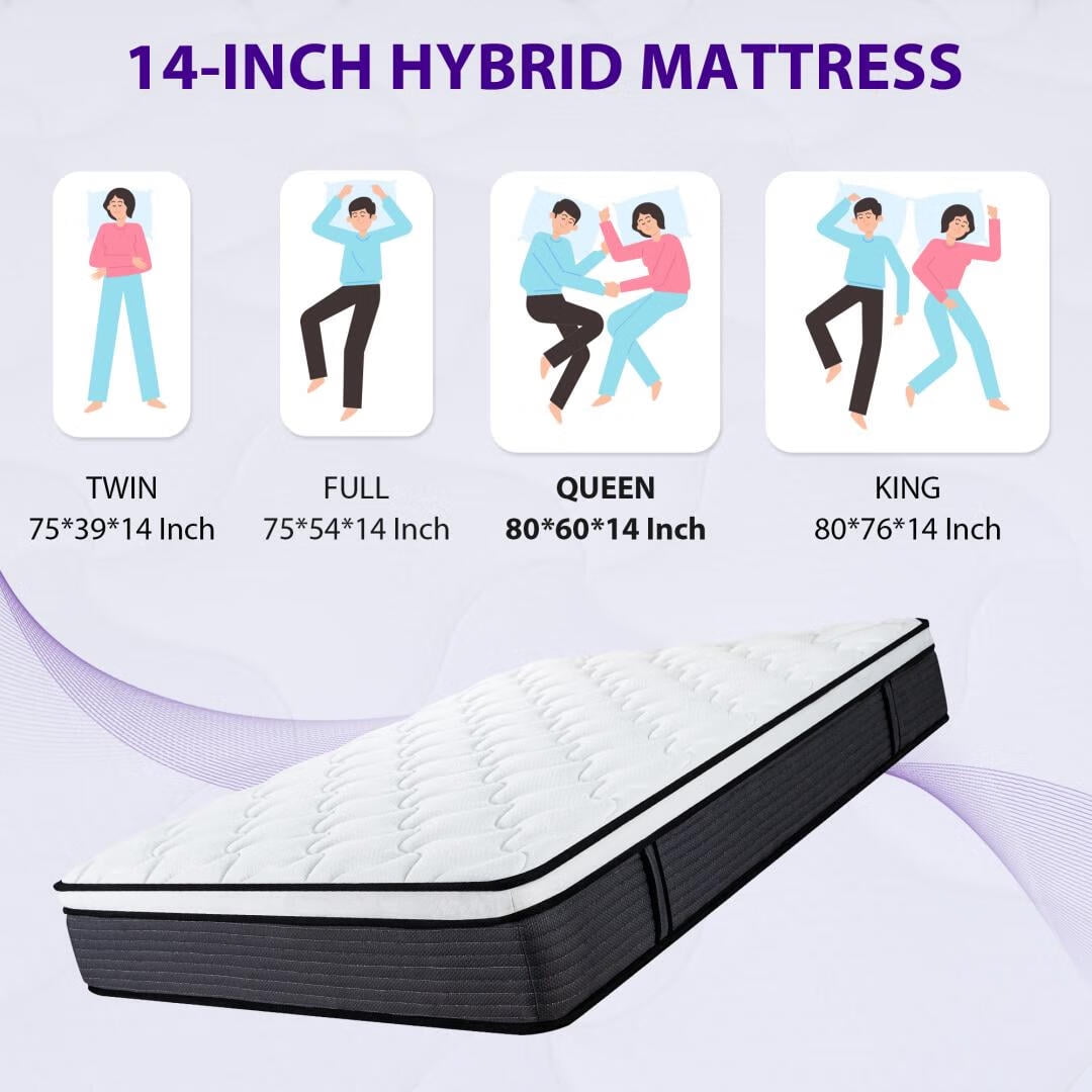 Queen Rose Queen Size 14 Inch Hybrid Mattress in a Box, Pocket Coils & Memory Foam, Medium Firm Pillow Top