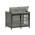 thumbnail image 4 of Royard Oaktree Dog Crate Furniture with Sliding Barn Door and Flip Top, Dog Kennel w/Wheels and Mat, 4 of 7