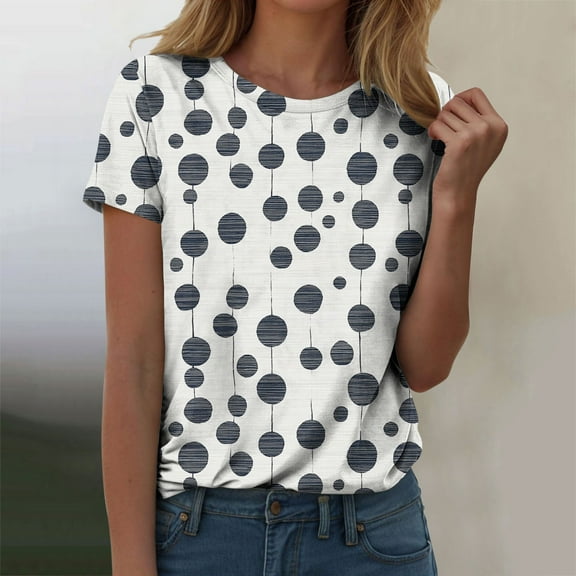 Homenesgenics Womens Tops under $5 Women's New Casual Fashion Printed T-Shirt CrewNeck Short-Sleeved Tops Black M
