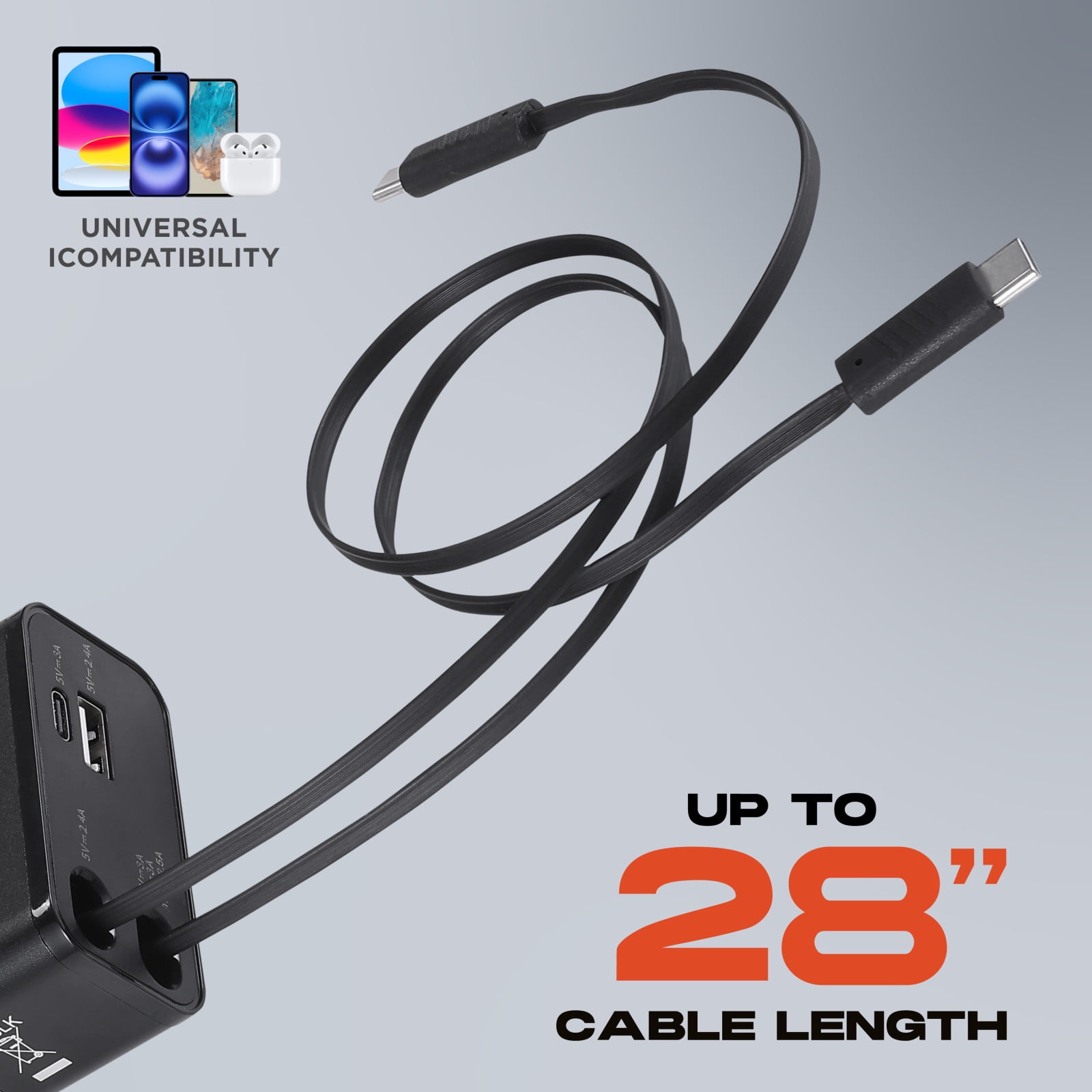 Griffin PowerJolt® 4-in-1 Travel Car Charger with Retractable USB