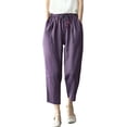 thumbnail image 2 of Sokhug Capri Pants for Women Cotton Blend Drawstring Elastic Waist Breathable Loose Fit Summer Trousers with Pockets, 2 of 7