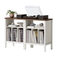 thumbnail image 6 of EYYTHUNG Record Player Stand Set of 2 with Vinyl Record Storage Holds up to 180 Albums, Large Turntable Stand Dispaly Shelf, Farmhouse Wood End Table, Rustic White/ Honey Brown, 6 of 7
