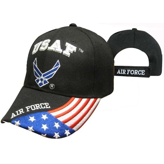 U.S. Air Force Wings Patriotic USA Flag Black Embroidered Cap Hat CAP603GB TOPW