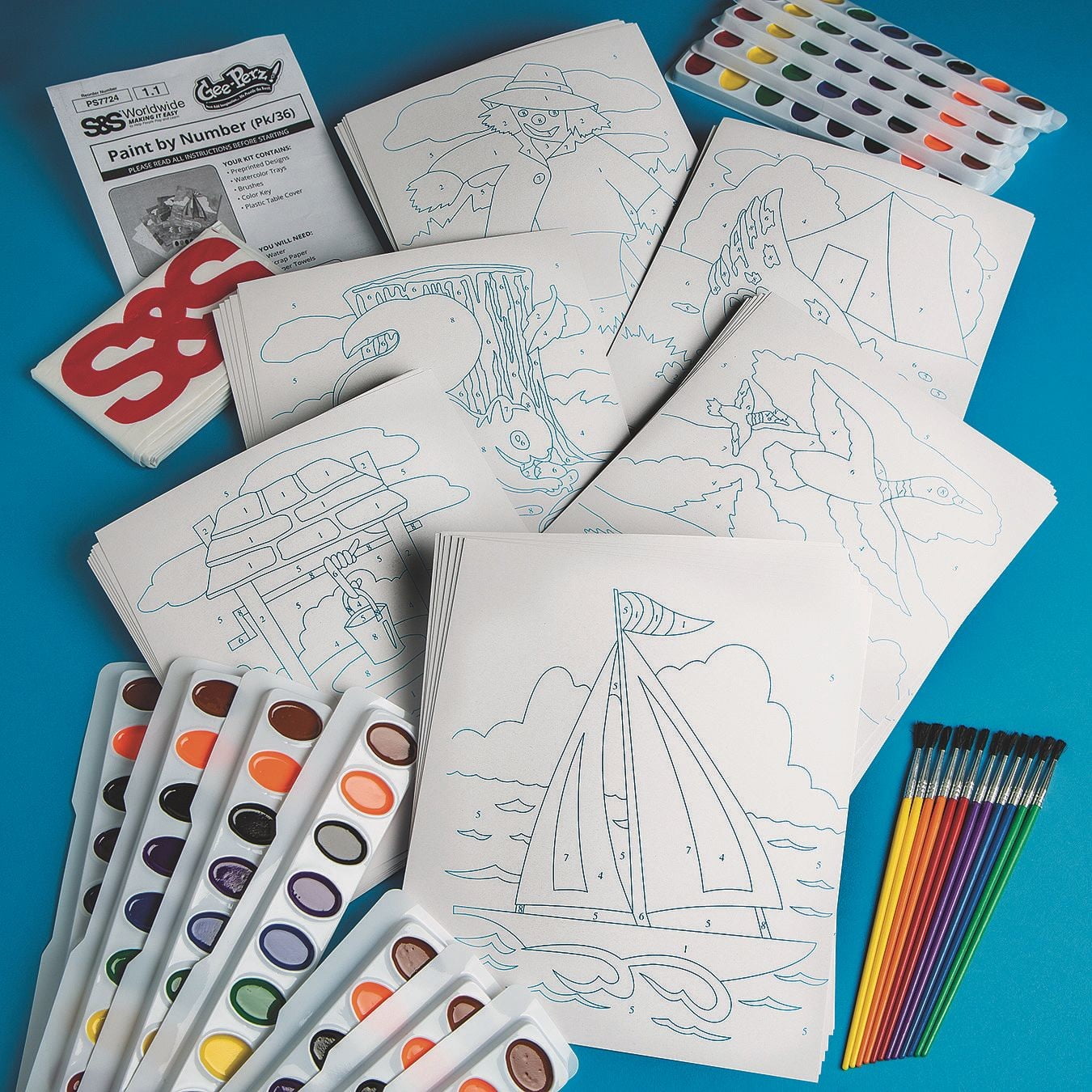 Watercolor Paint-By-Numbers Craft Kit (Pack of 36)
