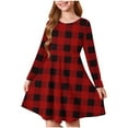 thumbnail image 2 of Delliss Autumn Winter Girls' Christmas Checkered Print Long Sleeve Crew Neck Dress 4-14 Years, 2 of 5