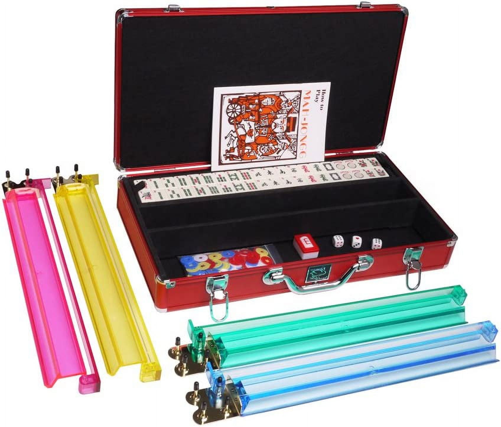 White Swan American Mahjong Set in Luggage-Style Red Case - Ivory Tiles - Classic Pusher Arms