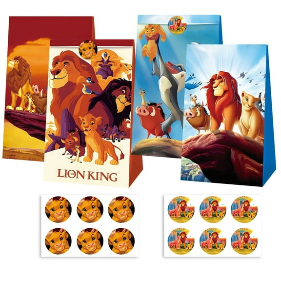 Lion King Candy Bags 12PCS Party Favor Gift Bags Birthday Party Decorations 12PCS Stickers