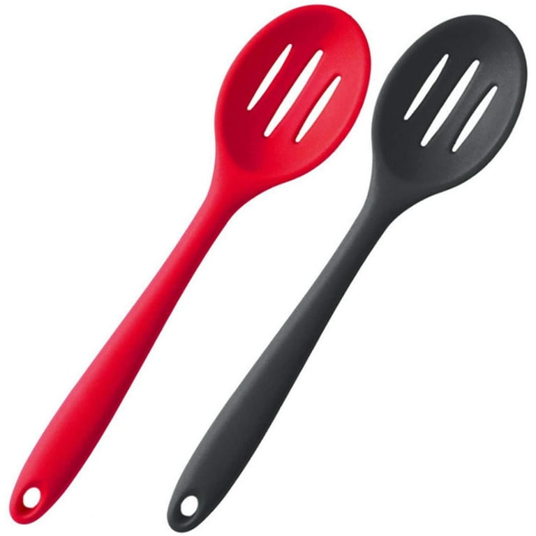 Pack of 2 Large Silicone Cooking Spoons,Non Stick Solid Basting  Spoon,Heat-Resistant Kitchen Utensils for Mixing,Serving,Draining,Stirring  (BLACK)