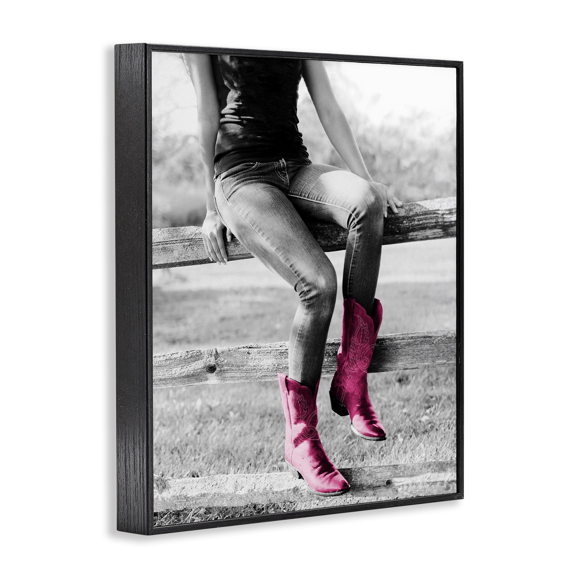 Stupell Industries Glam Cowgirl in Boots Novelty Painting Black Framed Art Print Wall Art, 11 x 14