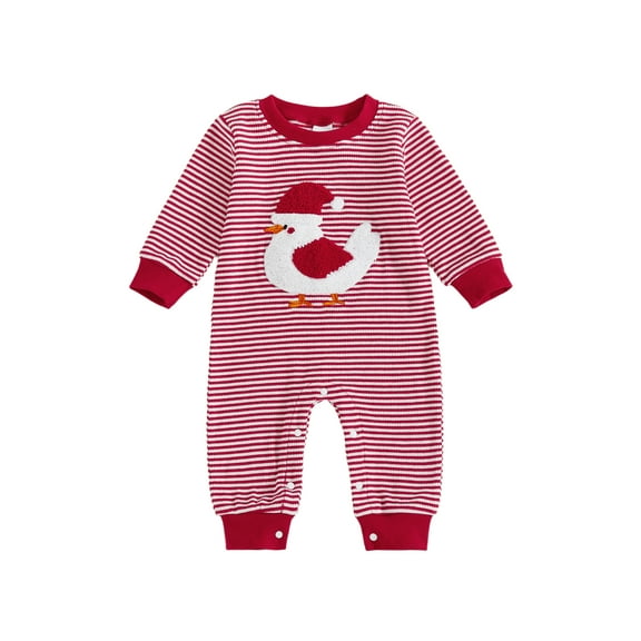 Miaouyo Infant Baby Boy Girl Christmas Fall Romper 0 3 6 9 12 18 Months Duck Embroidered Crewneck Jumpsuit